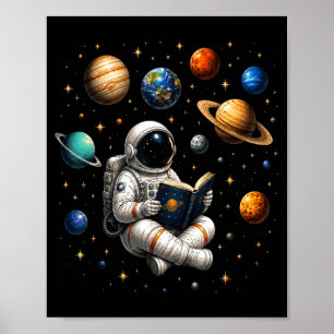 Funny Space Astronaut Balloon Planets Solar System Poster