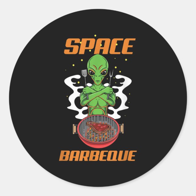 Funny Space Barbecue Alien Grill Chef Bbq  Classic Round Sticker (Front)