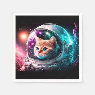 Funny Space Cat Astronaut Kitty Galaxy Universe Napkin