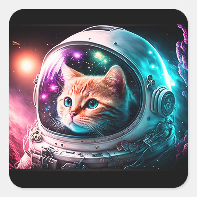Funny Space Cat Astronaut Kitty Galaxy Universe Square Sticker (Front)