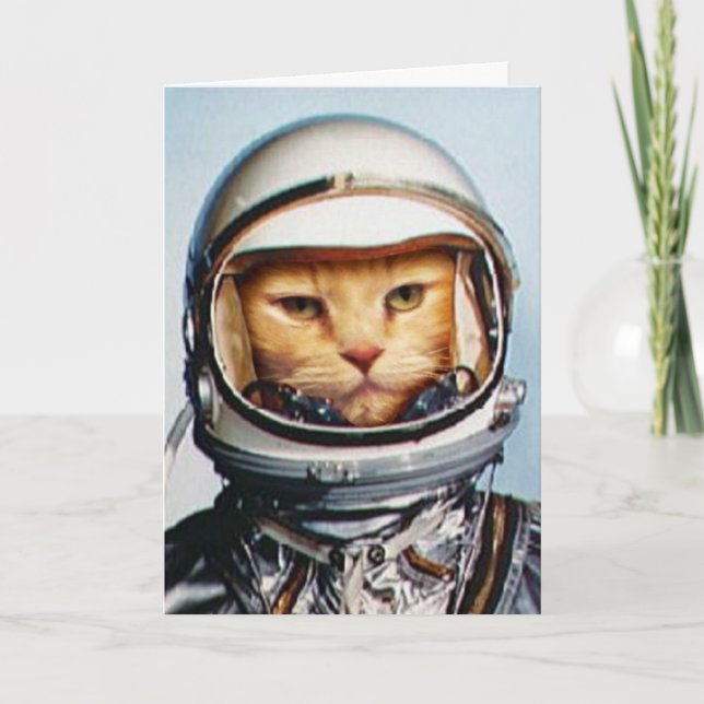 Funny "Space Cat" Birthday Card (Front)