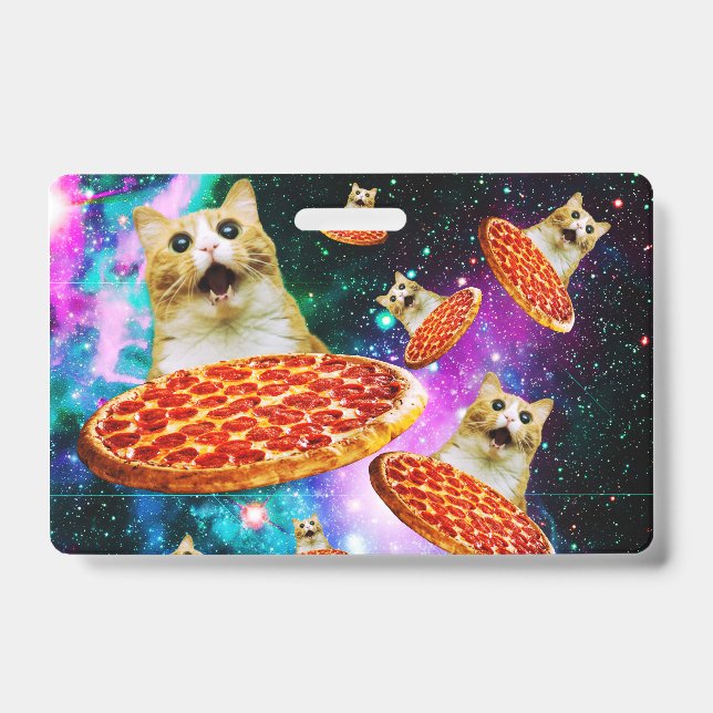 Funny space pizza cat badge (Front)