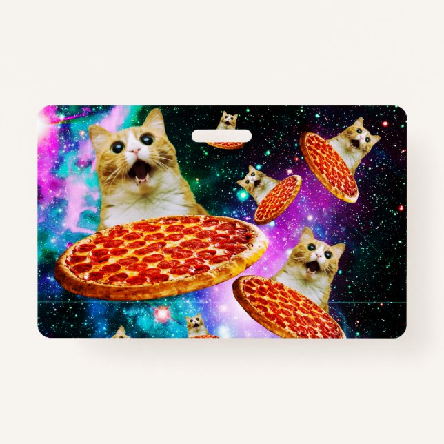 Funny space pizza cat badge (Front)