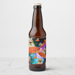 Funny space pizza cat beer bottle label