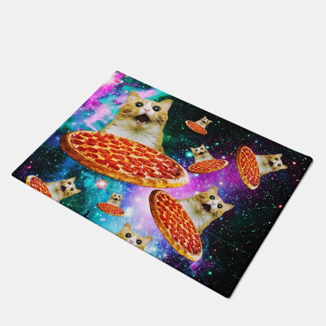Funny space pizza cat doormat (Angled)