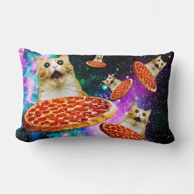 Funny space pizza cat lumbar pillow (Front)