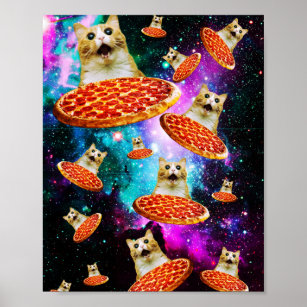 Funny space pizza cat poster