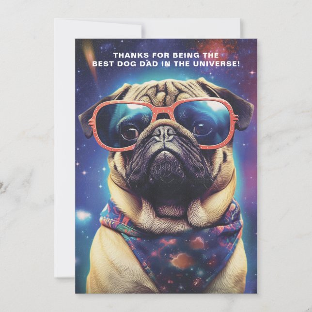 Funny Space Pug with Sunglasses Father's Day Holiday Card (Front)