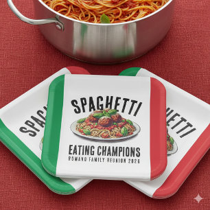 Funny Spaghetti Eating Champion Family Reunion Paper Plate