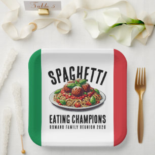 Funny Spaghetti Eating Champion Family Reunion Paper Plate
