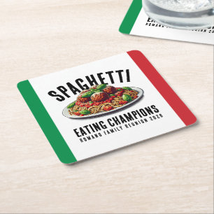 Funny Spaghetti Eating Champions Family Reunion Square Paper Coaster
