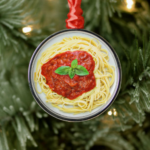 Funny Spaghetti Gag Gift Food Christmas Metal Ornament