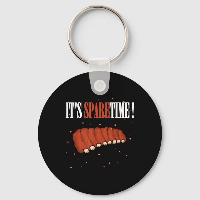 Funny Sparetime Grilling Meat Smoking Bbq Sparerib Keychain (Front)