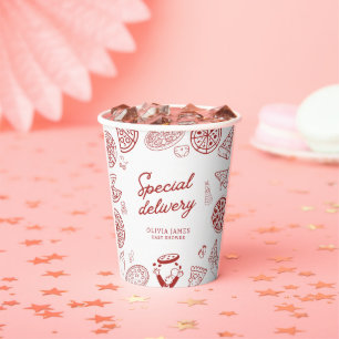 Funny special delivery pizza baby shower paper cups