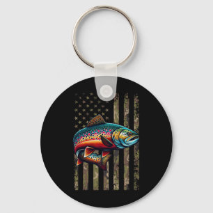 Funny Speckled Brook Trout American Flag Fishing M Keychain