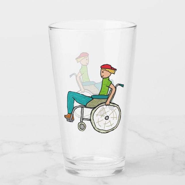 Funny Speedy Wheelchair User Glass (Front)