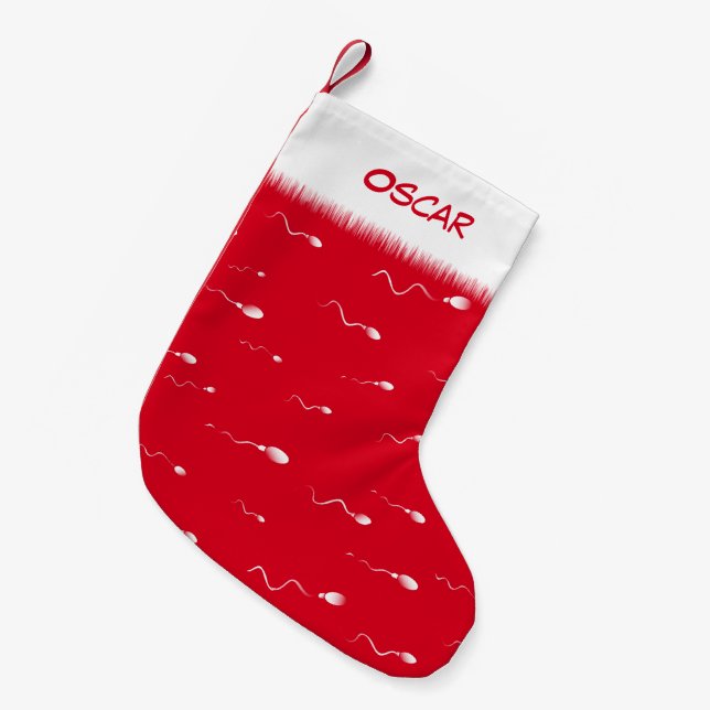 Funny Sperm Pattern Personalized Small Christmas Stocking (Front (Hanging))