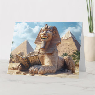 Funny Sphinx Statue Reading Ancient Book in Egypt  Card
