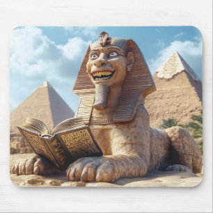 Funny Sphinx Statue Reading Ancient Book in Egypt Mouse Pad
