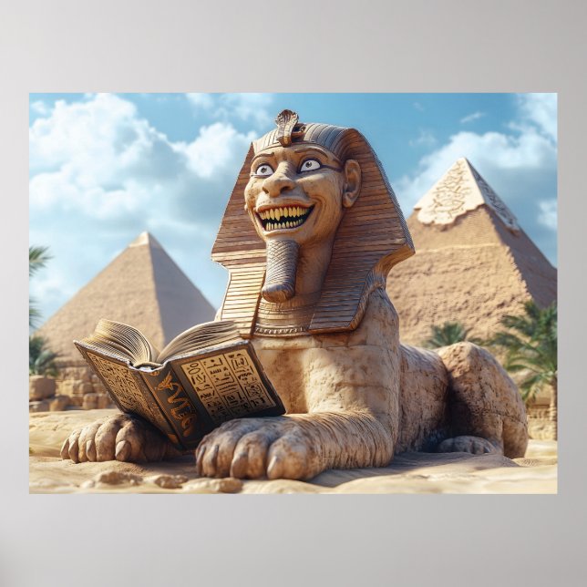 Funny Sphinx Statue Reading Ancient Book in Egypt  Poster (Front)