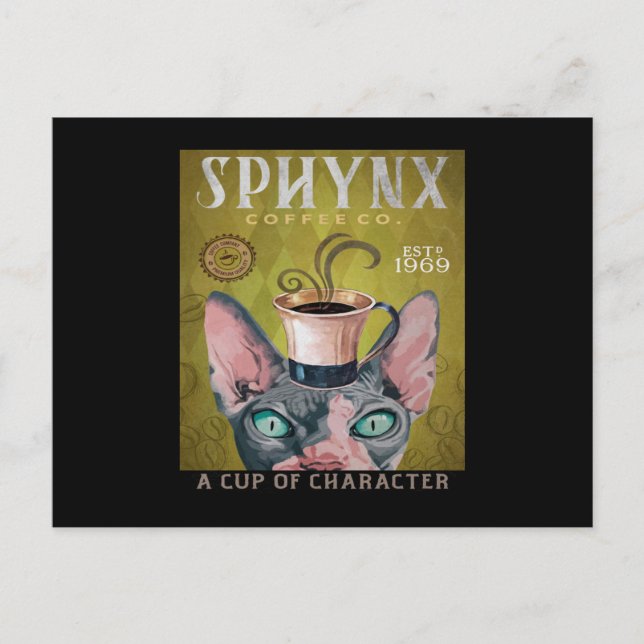Funny Sphynx Cat Coffee Co. A Cup Of Character Postcard (Front)