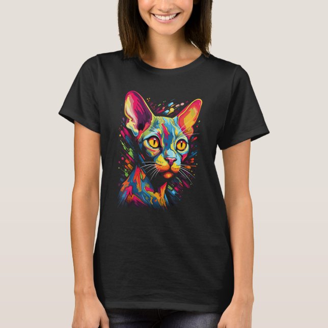 Funny Sphynx Cat, Colourful Cat Sphynx Hairless Ca T-Shirt (Front)