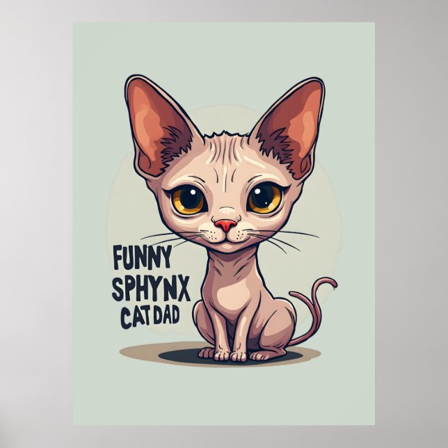 Funny Sphynx Cat Dad Cartoon Art Poster (Front)