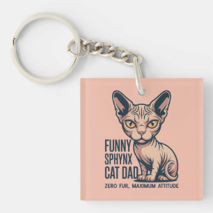 Funny Sphynx Cat Dad Illustration Keychain