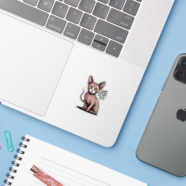 Funny Sphynx Cat Dad Vector Art (Laptop w/ iPhone)