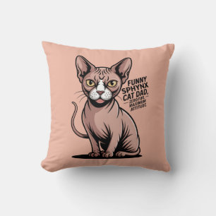 Funny Sphynx Cat Dad Vector Art Throw Pillow