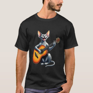 Funny Sphynx Cat Playing Guitar Design for Music L T-Shirt