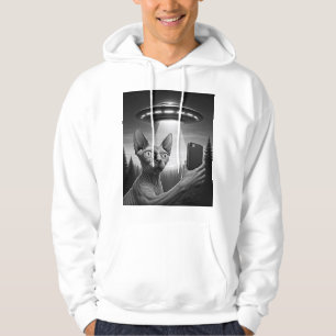 Funny Sphynx Cat Selfie Ufo Alien Abduction Area51 Hoodie