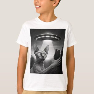 Funny Sphynx Cat Selfie Ufo Alien Area51 Boy's  T-Shirt