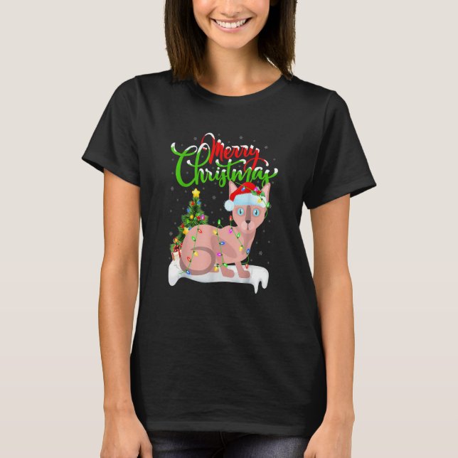 Funny Sphynx Cat  Xmas Lighting Sphynx Cat Christm T-Shirt (Front)