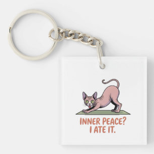 Funny Sphynx Cat Yoga Cartoon Art Keychain