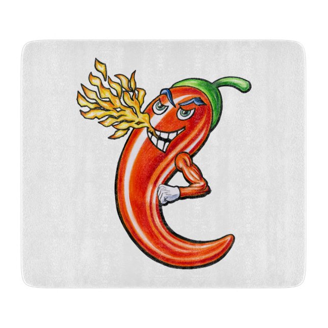 Funny Spicy Chili On Fire Cutting Board (Front)