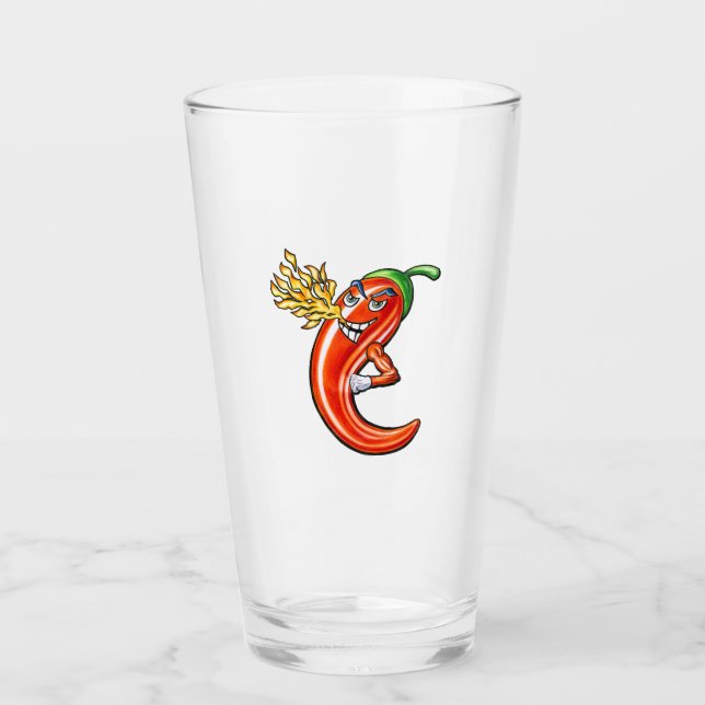 Funny Spicy Chili On Fire Glass (Front)