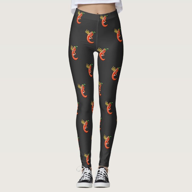 Funny Spicy Chili On Fire Leggings (Front)