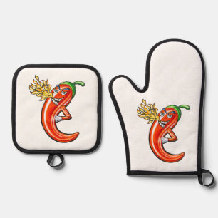 Funny Spicy Chili On Fire Oven Mitt & Pot Holder Set