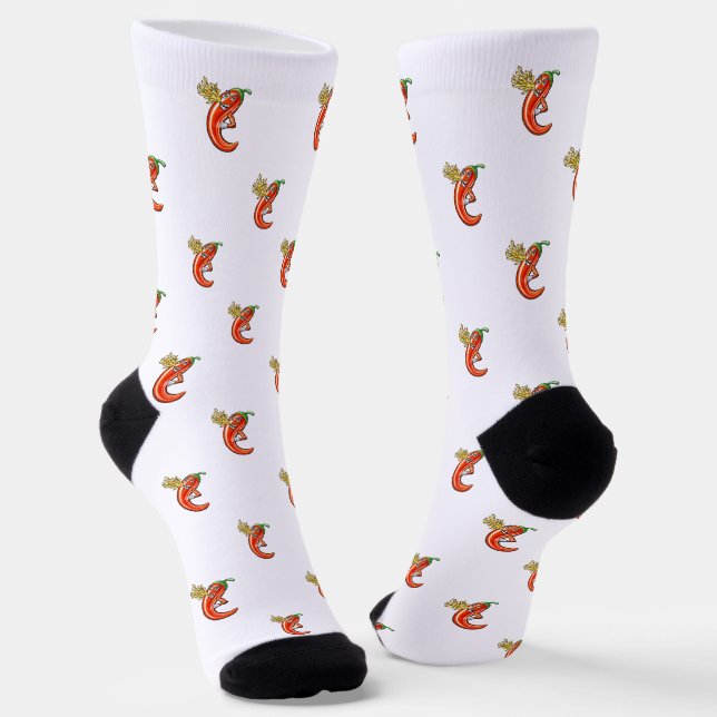 Funny Spicy Chili On Fire Pattern Socks (Angled)
