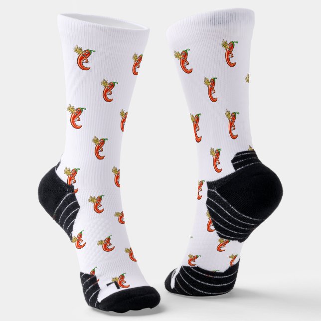 Funny Spicy Chili On Fire Pattern Socks (Angled)