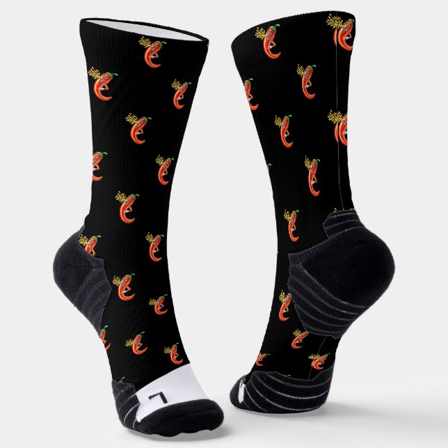 Funny Spicy Chili On Fire Pattern Socks (Angled)