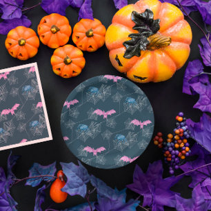 Funny spider and bats Halloween party Paper Plate