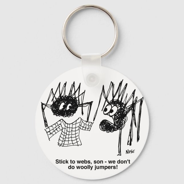 Funny Spiders and Spiders Web Weaving Cartoon Keychain (Front)