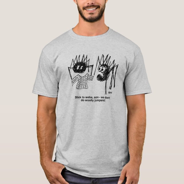 Funny Spiders and Spiders Web Weaving Cartoon T-Shirt (Front)