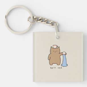 Funny Spill Cat Kawaii Brown Kitty Illustration Keychain