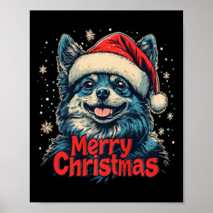 Funny Spitz Santa Hat Merry Christmas Xmas Dog Lov Poster