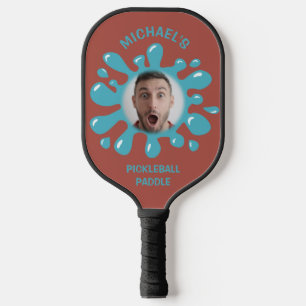 Funny Splatter Squish Blue Goo Custom Name Photo Pickleball Paddle