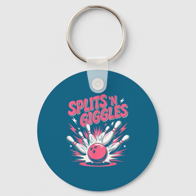 Funny Splits 'n Giggles Bowling Graphic Art Keychain (Front)