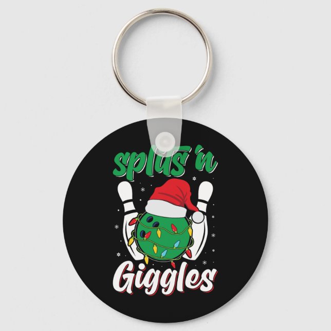 Funny Splits n Giggles Bowling Player Christmas Bo Keychain (Front)